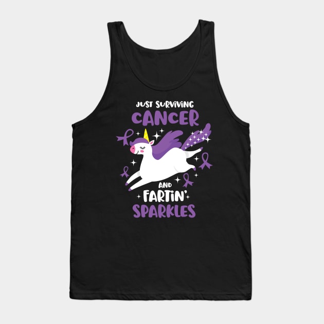 Cancer Survivor Farting Unicorn Tank Top by jomadado